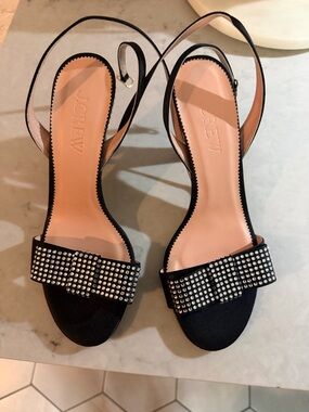 J. Crew Black Studded Bow Slingback Heels